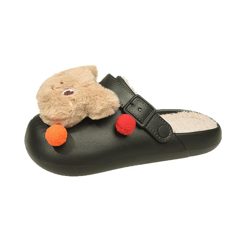Cute bear cartoon cotton slippers women wear winter thick bottom warm indoor home removable wool cotton slippers