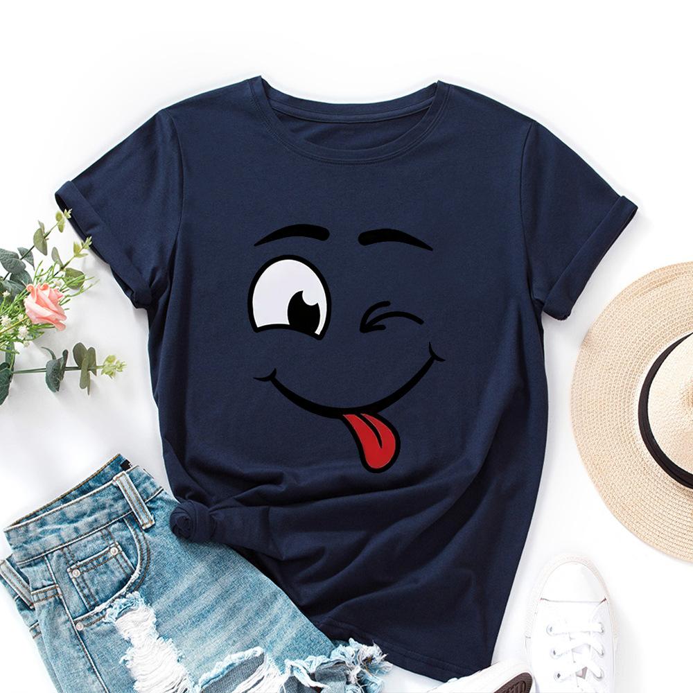 Cotton T-Shirt Short Sleeve Round Neck Women 2d Print Tops