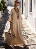Summer Fashion Casual Hot Sale Solid Color Pocket V-neck Loose Imitation Linen Cotton Dress Women's Clothing