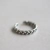 Sterling S925 Chic Silver Open Adjustable Ring With Retro Braided Design Women For