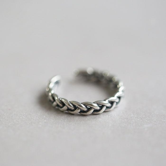 Sterling S925 Chic Silver Open Adjustable Ring With Retro Braided Design Women For