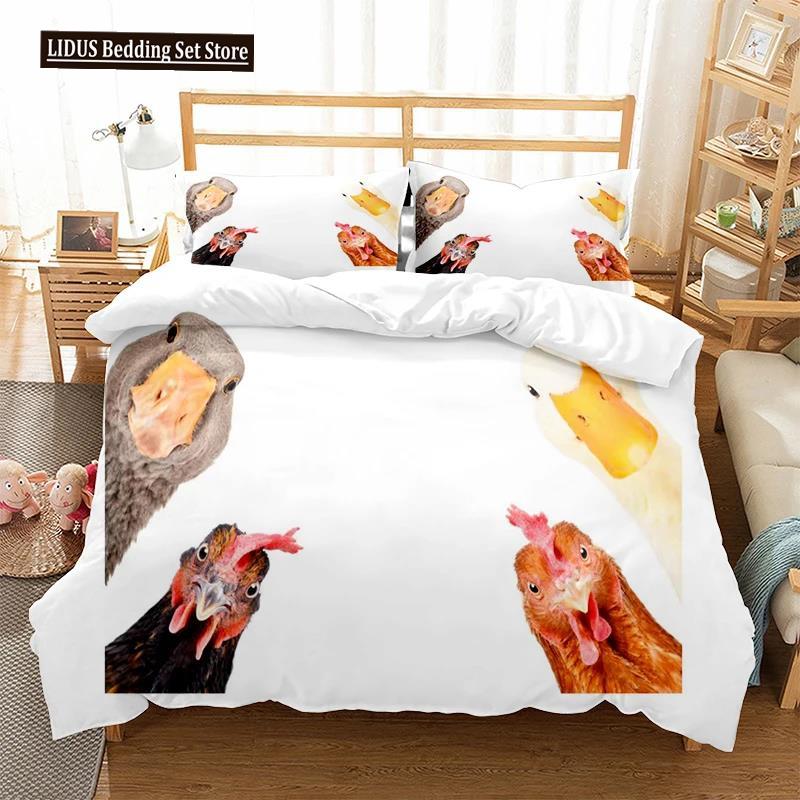 Chicken Duvet Cover King Queen Size Lovely Hen Pattern Bedding Set Kids Teens Adults Farm Animals Soft Polyester Comforter Cover