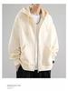 Men's Solid Color Fleece-Lined Zip-Up Hoodie, Spring & Autumn, Loose Fit, Versatile Hong Kong Style