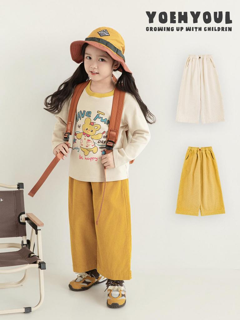 Libu Girl's Retro Corduroy Pants - Soft, Skin-Friendly, Windproof, Warm, Loose-Fit Straight-Leg for Autumn