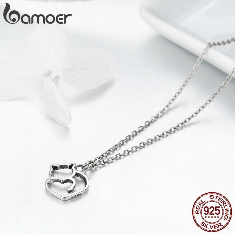 BAMOER Sterling Silver Lovely Cat Exquisite Women Pendant Necklace