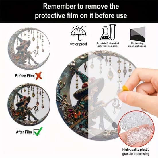 קישוט תלוי מכשפה אקריליק צבוע 2D לוכד שמש קישוט מכשפה על הירח לבית חדר חלונות קירות גנים מכוניות