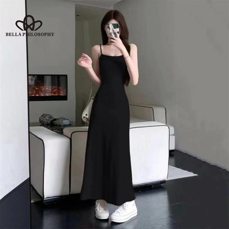 Sexy Slim-Fit High Waist Sling Kleid Damen Sommer Neu Taillenbetont Schlankmachend Schulter Innenbasis Einfarbig Langes Kleid