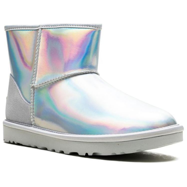 New UGG CLASSIC MINI Iridescent Short Snow Boots Women's Glacier Gray 1153532-GCGR