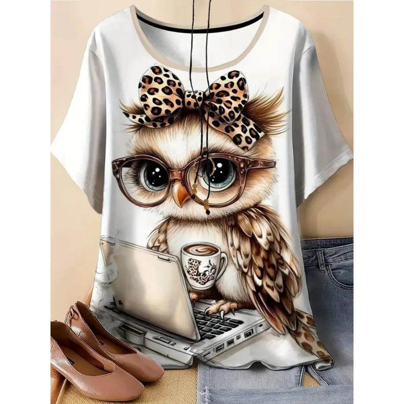 Comfortable Tee Fashion Women's Crew Neck Short Sleeve Animal Short Sleeve Animal T-Shirt 3D Animal Color Printing Tops