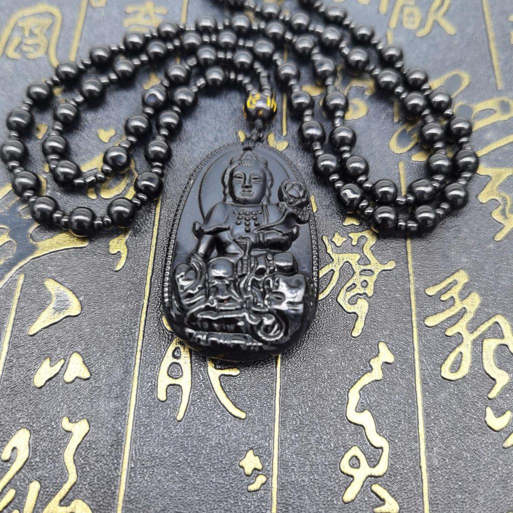 Obsidian Zodiac Pendant and Birth Buddha Charm – Eight Protectors Collection, Ideal for Gifts
