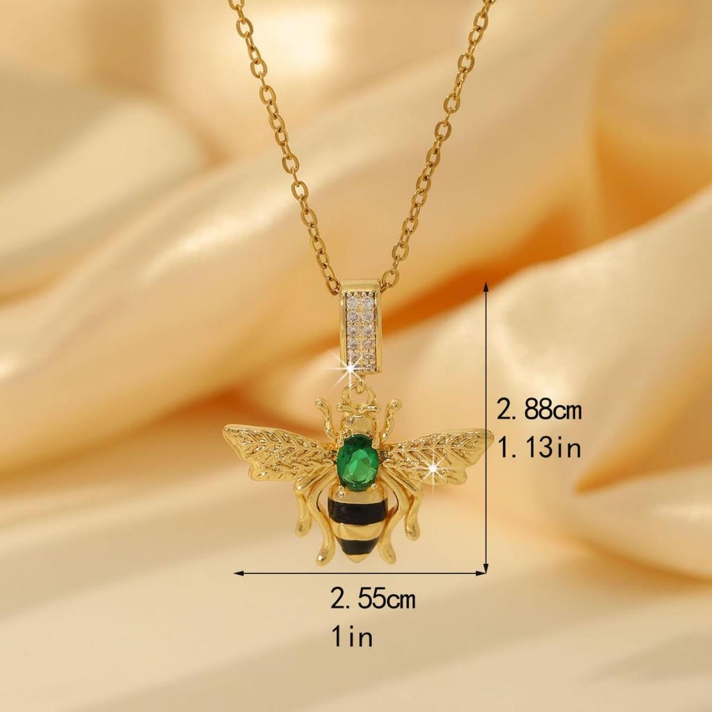 18K Gold Titanium Steel Bee Necklace with Zircon Inlays for Women - European & American Style