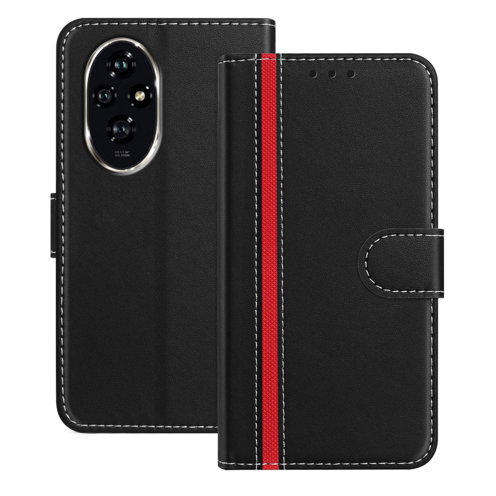 

For Honor 200 Pro 5G Phone Cases Wallet Stand Color Splicing Leather Cover with Magnetic Clasp Black