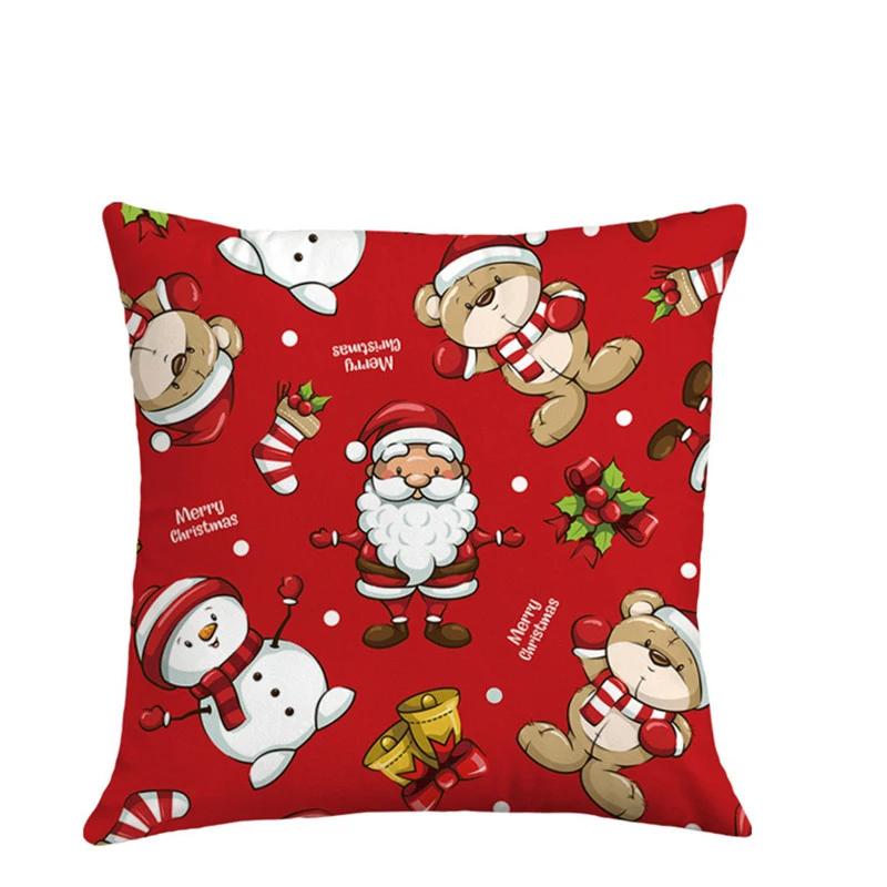 New Year Merry Christmas Santa Claus Print Pattern Cushion Cover for Home Living Room Sofa Decoration Pillow