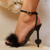 Liyke Big Size 42 Sexy Ankle Strap Strange High Heels Fluffy Feather Women Sandals Summer Gladiator Square Toe Party Dress Shoes