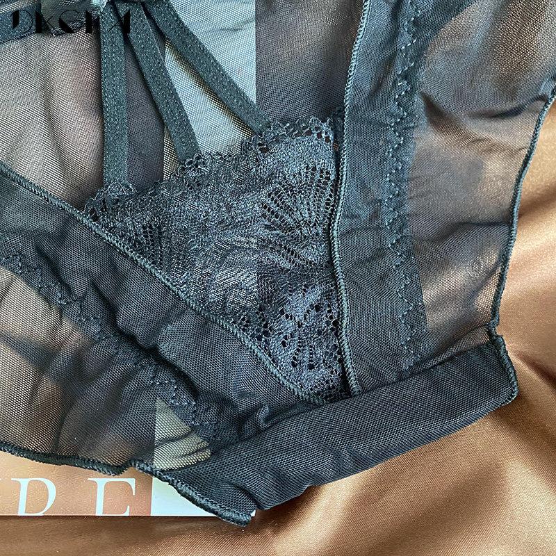 DKGEA 3Pcs Panties Sexy Low-Rise Briefs Lace Women Underwear Black White Red Transparent Underpants