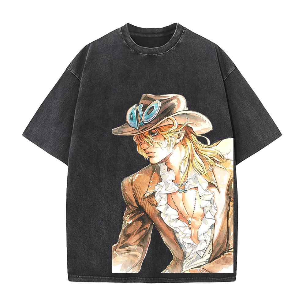 Manga JoJo's Bizarre Adventure Diego Brando Printed Tee Men Women Clothing Washed Cotton T-shirt Casual T Shirt Harajuku Tshirt