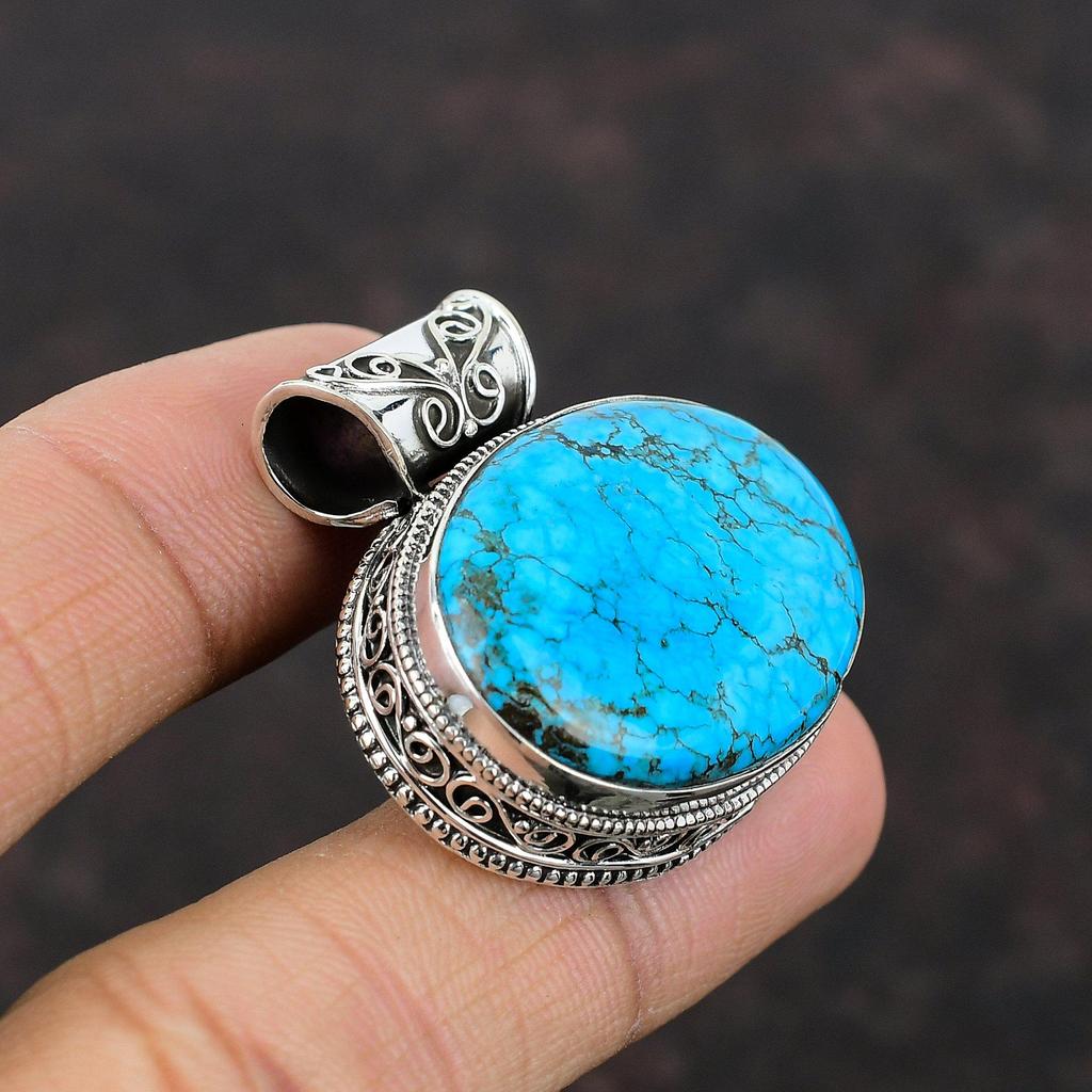 Tibetan Turquoise Pendant Gemstone Handmade Boho Jewelry 925 Sterling Silver Pendant Vintage Pendant For Gift Healing Stone Amazing Pendant