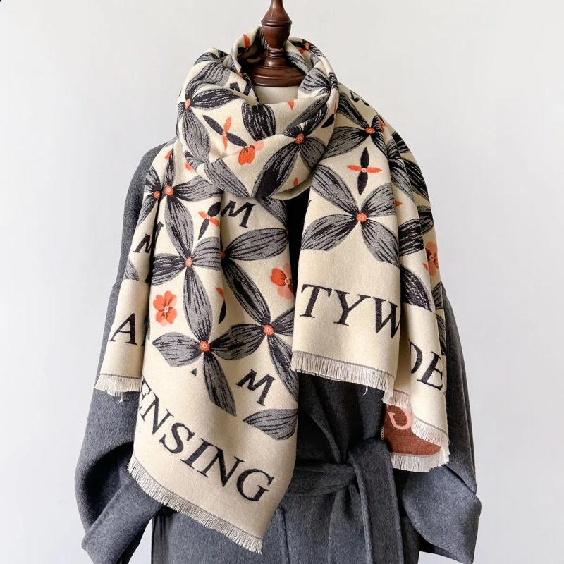 2024 New Letter Printed Fashionable Imitation Cashmere Scarf,Women's Dual-use Air Conditioning Shawl for Student