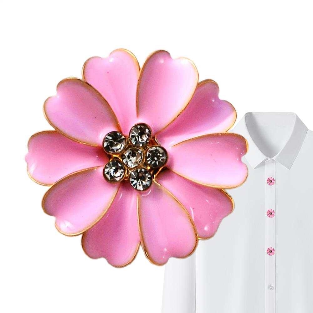 

Button Covers Decoration Rhinestone Clip Flower Shaped Sewing Button Covers For Sewing Jeans Dress Fabric Blouse Clothing рожевий