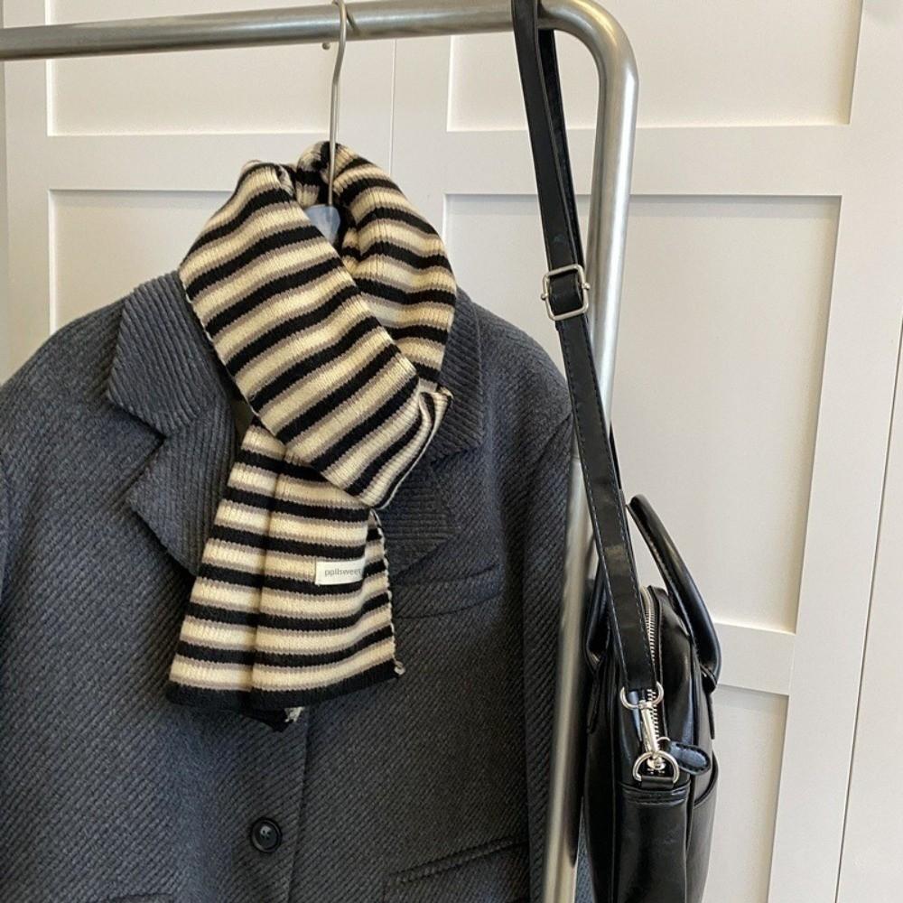 Soft Texture Warm Winter Scarf Knitted Fabric Stripe Scarf Warm Couple Scarf  Outdoor Wear