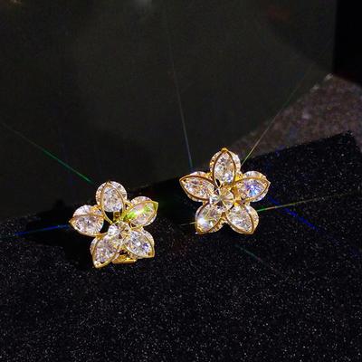 Zircon Flower Earrings Personality Temperament Ear Clips No Ear Piercings Simple And Exquisite Niche Premium Earrings Women