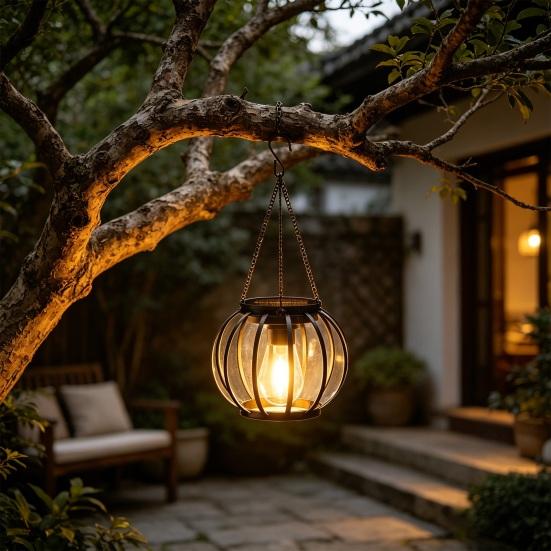 1/2/4 Pezzi Lanterna Solare da Esterno Guscio in Rete Metallica Alimentata a Energia Solare Lanterna da Appendere con Gancio e Base Decorazione Giardino Patio Portico