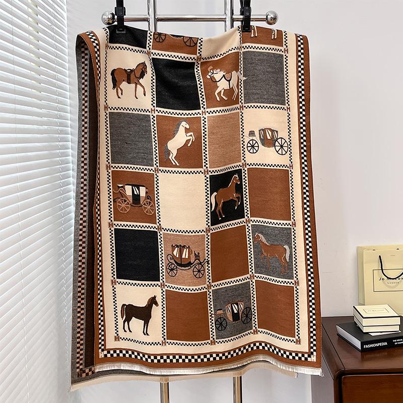 Elegant Ladies' Jacquard Pashmina Winter Thick Warmth Double Sided Tassel The Horse Shawl Coldproof Windproof Blanket Scarf