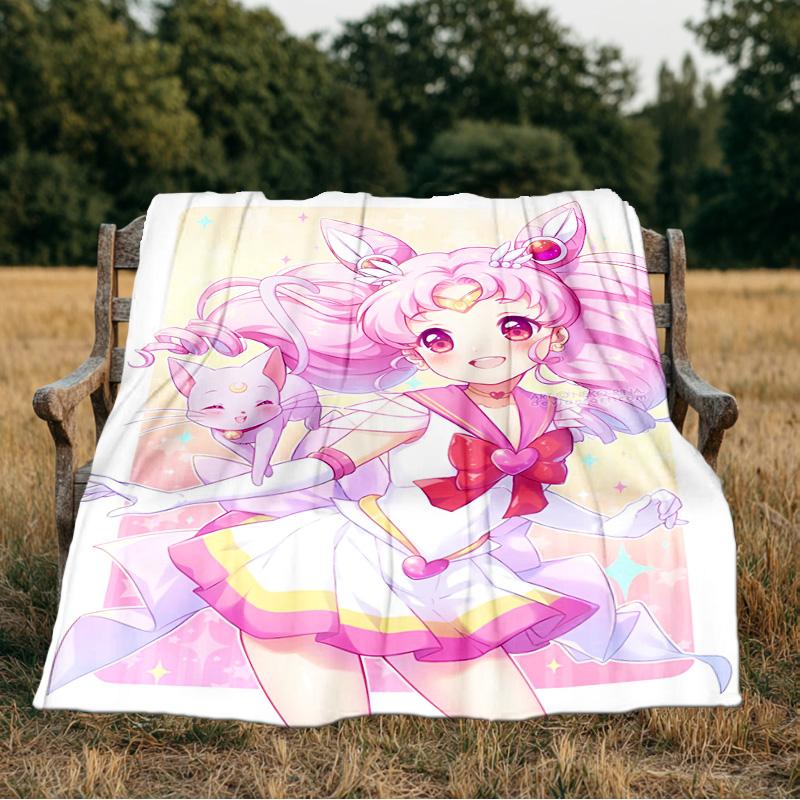 Pink Moon Puella Magi Blanket Flannel Throw for Sofa, Indoor, Camping, Living Room, Office, Chair, And Bed Soft Birthday Gift