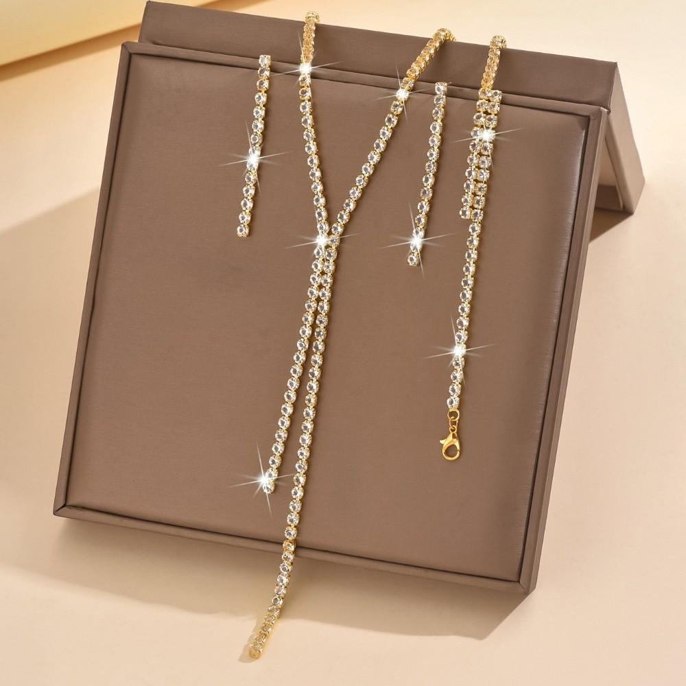 4-teiliges funkelndes Strass-Schmuckset Exquisites Kristall-Halsketten-Set Hochzeitsfeier