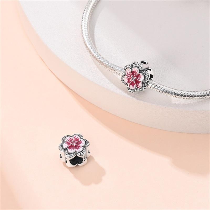 Spring Copper Color Sakura Butterfly Flowers Charm Beads Beads Fit 3Mm Original Design Bracelets Superior Diy Jewelry Birthday Gifts