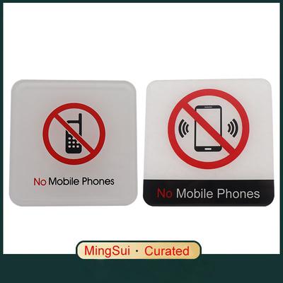 No Mobile Phones Signs Sticker Public Place Logo Acrylic Wall Stickers Prohibition Badge Notice Store Inside Warning Plaque