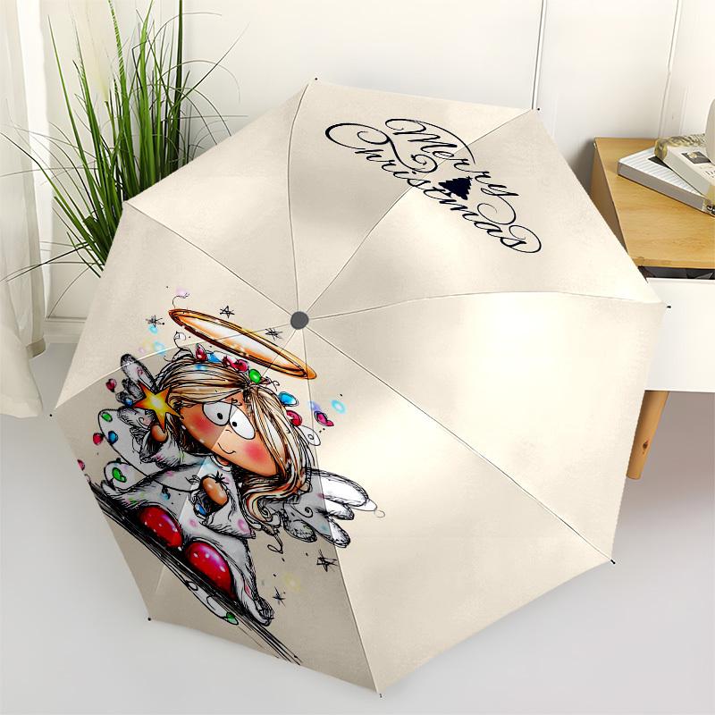 

1pc Christmas Angel with Halo Umbrella with Plastic Handle,Vibrant Cartoon Pattern,Multi-functional UmbrellaPT363