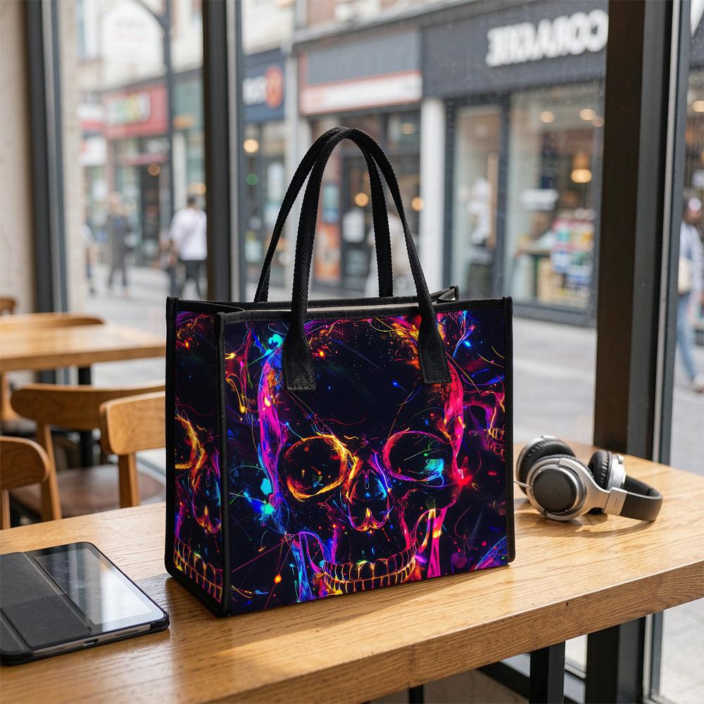 Neon Skull Stylish Tote Bag Trendy Daily Handbag