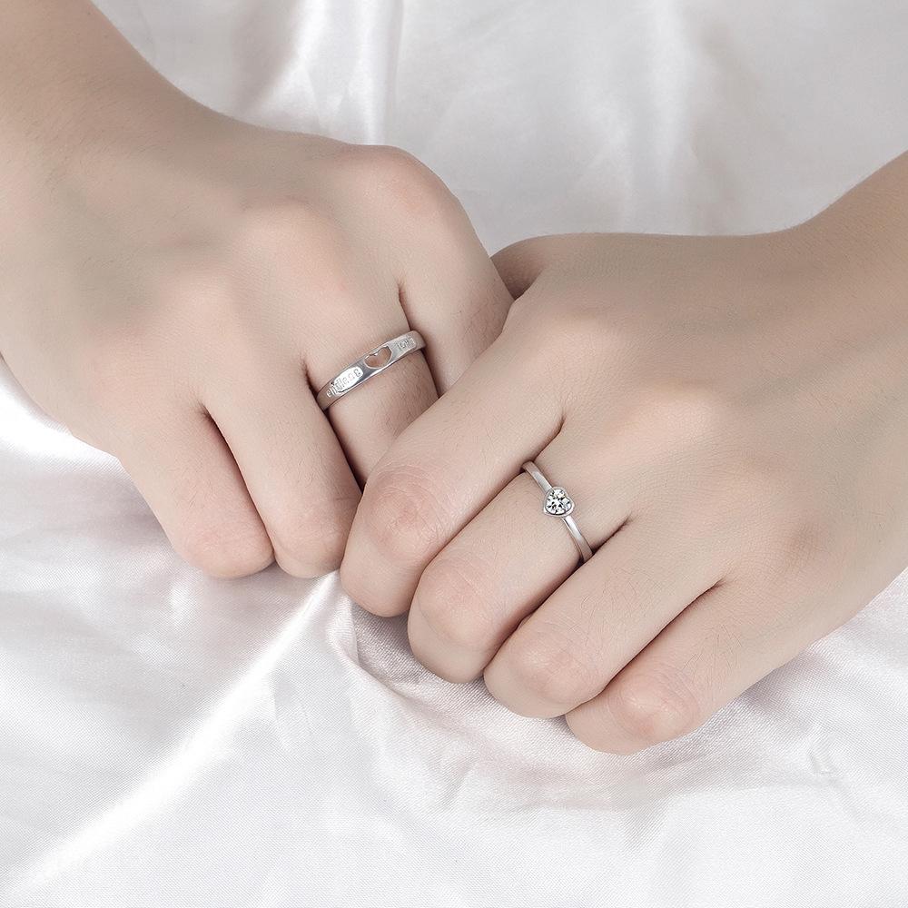 Romantic Elegance Hollowed-out Love-shaped Diamond-encrusted Ring Eternal Heart Couple Men's and Women's Rings Simple Ring Hand Jewelry
