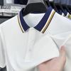 Luxury Fashion Short Sleeve Polo Shirt Men Summer High-end Ice Silk Breathable Personality Striped Color Matching Lapel T-shirt