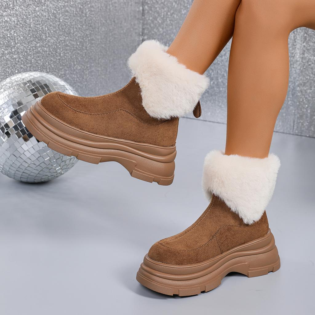Chunky Platform Fluffy Fur Ankle Boots Women  Winter Non Slip Thick Bottom Suede Snow Boots Woman Furry Short Booties