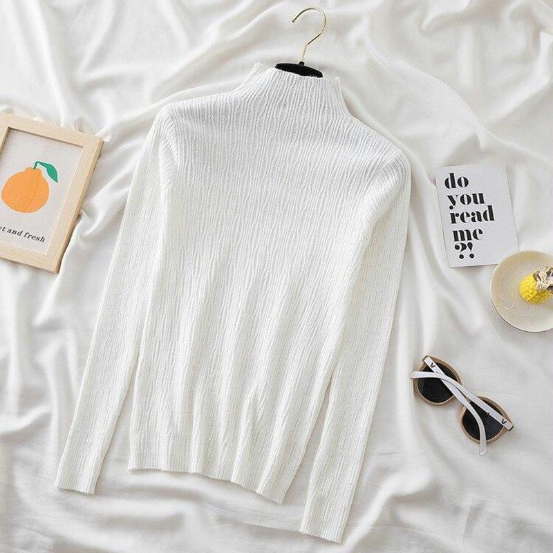 

Полуводолазка, пуловер, вязаный свитер, женский осенне-зимний топ с длинными рукавами, джемпер, повседневный простой однотонный свитер 28904 One Size белый