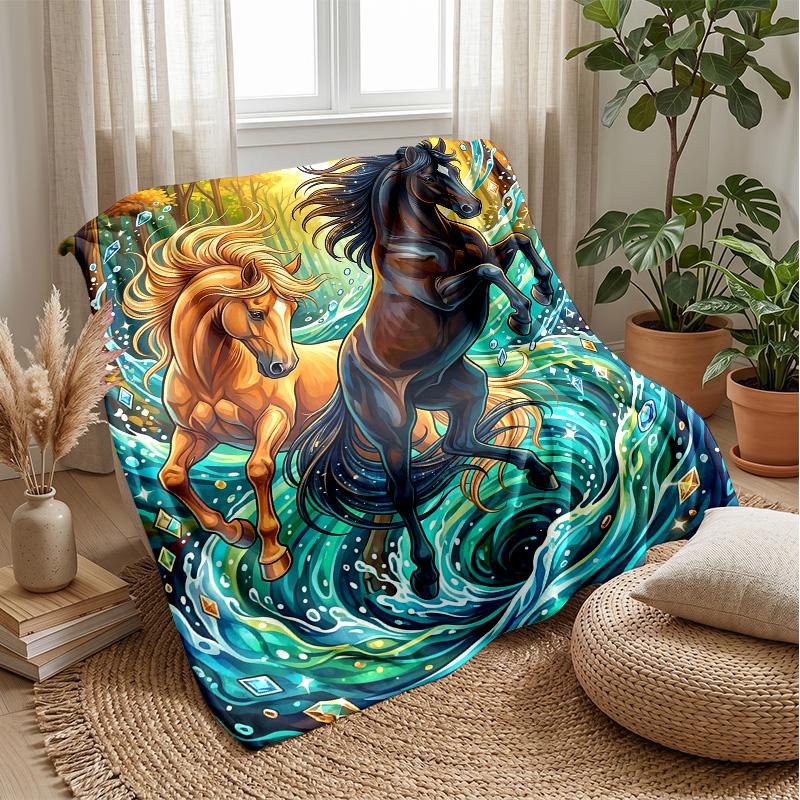 Magical Horse Dance 1 Theme Blanket Lightweight Warm Flannel Blanket Decorative Throw Blanket for Home Decoration