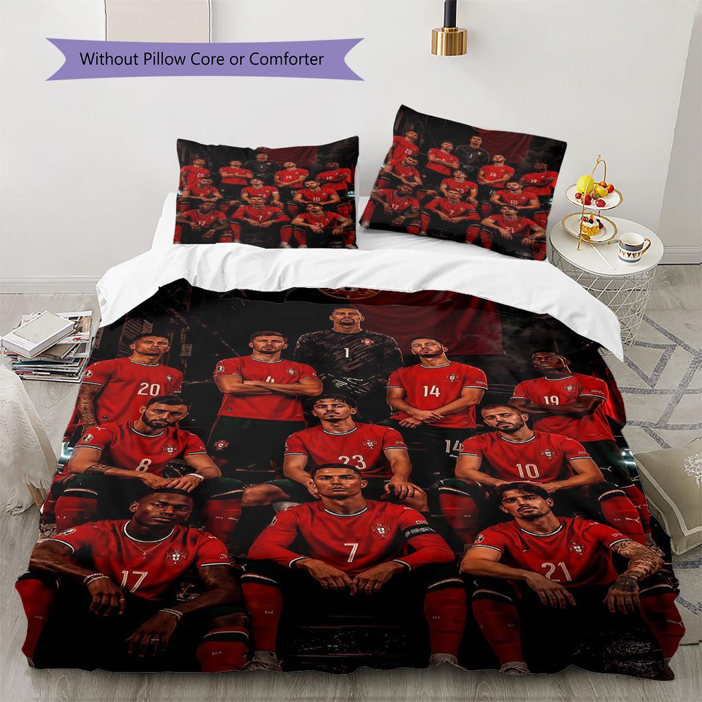 Portugal National Football Logo Pattern Bedding,Quilt Set Quilt Cover Pillowcase Home Birthday Gift(1 * Duvet Cover + 2 * Pillowcase, Without Core)