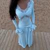 2026 Spring Elegant Slim Fit Women's Long Dress with Sexy Lace Patchwork and European-American Design