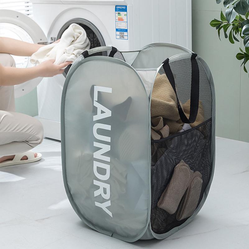 Folding Printed Dirty Laundry Sorting Basket Washing Bathroom Cloth Mesh Storage Bag Frame Bucket Toy Organizers Storage Pouch