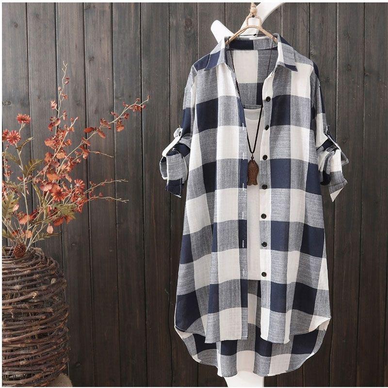 Women's 2023 Summer Plaid Loose-Fit Sun Protection Shirt, Plus Size Casual.
