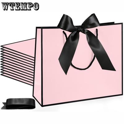 8pcs Gift Bags with Handles and Black Bow Ribbon Elegant Thank You Bags Tote Bags for Weddings Winter Birthdays Housewarming Bridesmaid Party