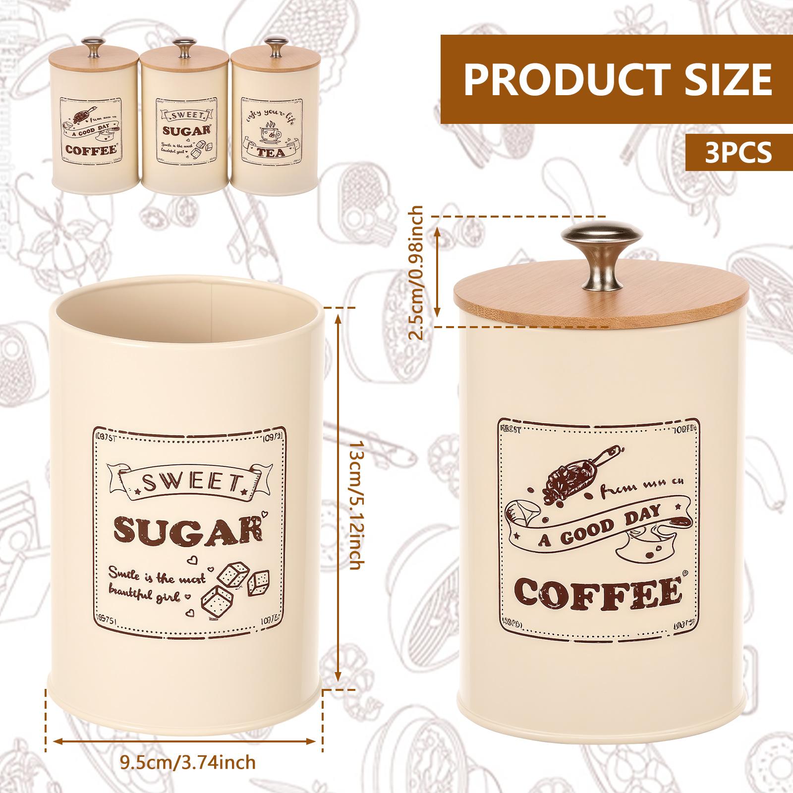 

Coffee Bean Storage Airtight Containers for Food Conteiners Simple Style Bamboo Cover Iron Art Tea Can Sugar Bowl Kitchen Items 3.74x5.12x0.98inch&3PCS One Set покинуть белый