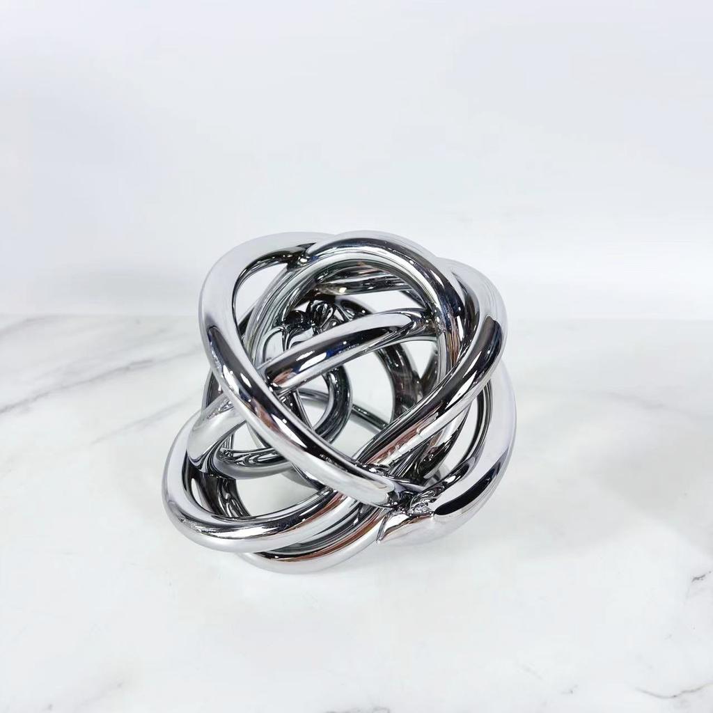 Silver Glass Sphere Wound Coil Hollowed-out Wool Ball Handmade Geometric Sphere Decorative Figurines Home Decoration Accessories