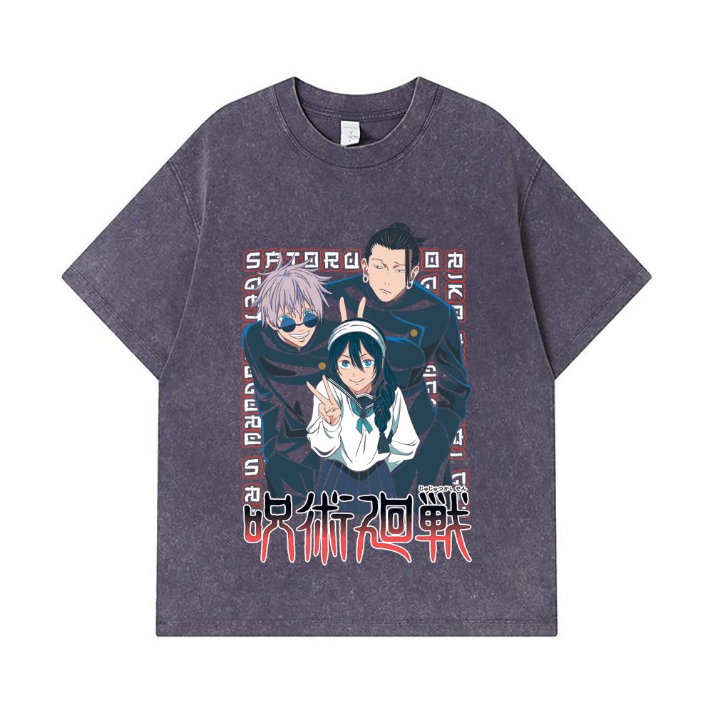275 GSM Washed T-shirts 100% Cotton Jujutsu Kaisen V40 Print Unisex Heavy Cotton T Shirt