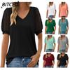 Women's Fashion Casual Solid Color Print Short Sleeve V Neck Blouses & Shirts International Design