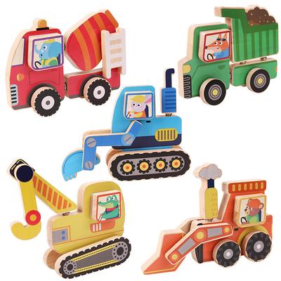 Wooden Children's Early Education Puzzle Enlightenment Cognition Cartoon Car Puzzle Cognition Three-dimensional Puzzle Assembly Building Block Toy