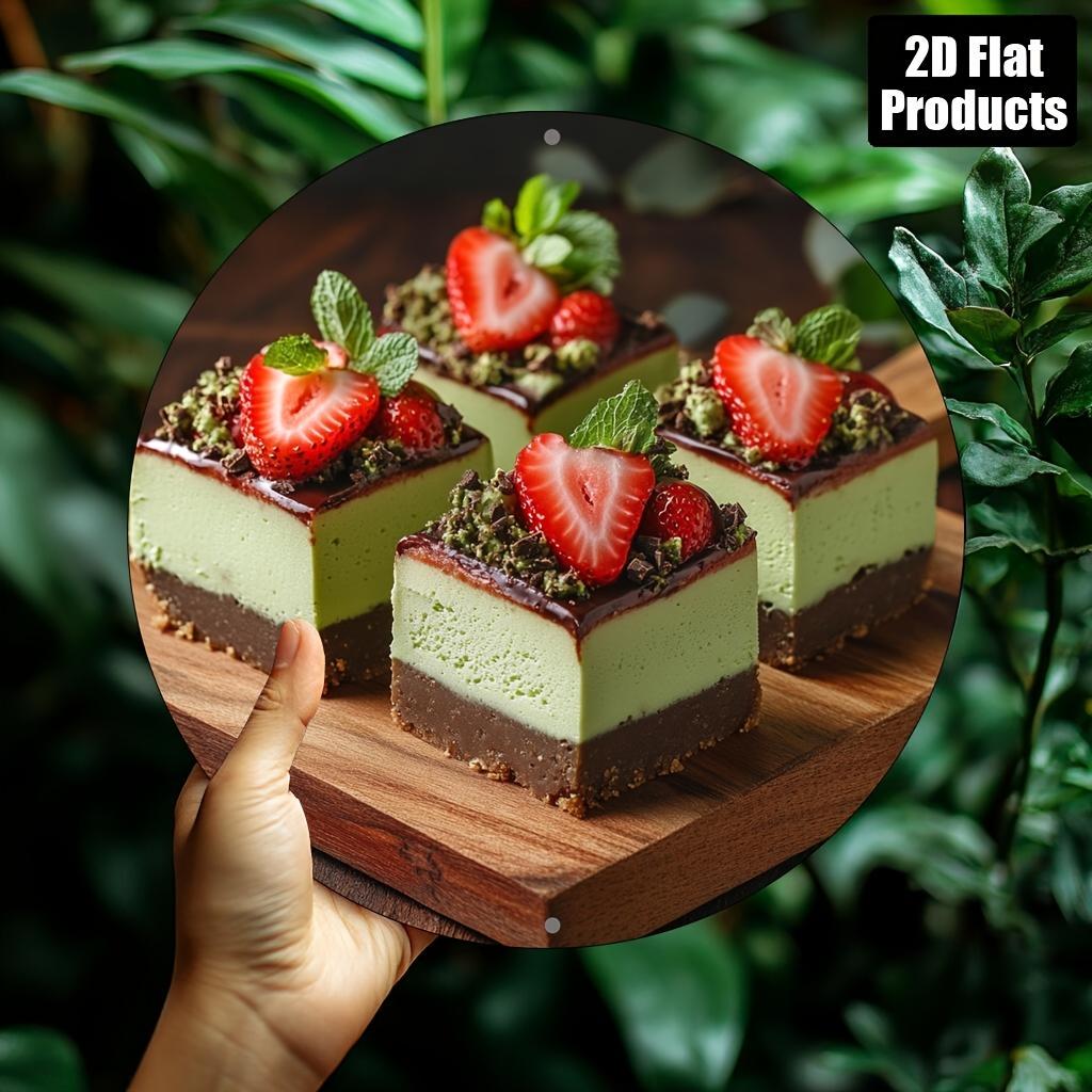 Matcha Chocolate Strawberry Dessert Round Metal Sign D Flat Printed Gourmet Cake Art Tin Plaque Bakery Kitchen Wall Decor 20x20cm(8x8inch)