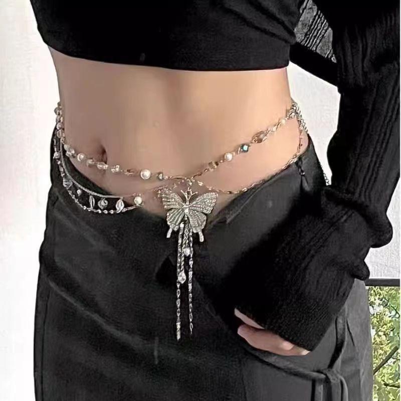 Taillenkette Kollektion~ Halskette mehrlagige Perlen-Taillenkette Brustkette Hofessen Schulterkette leichter Luxus Bein Kette einzigartiges Halsband